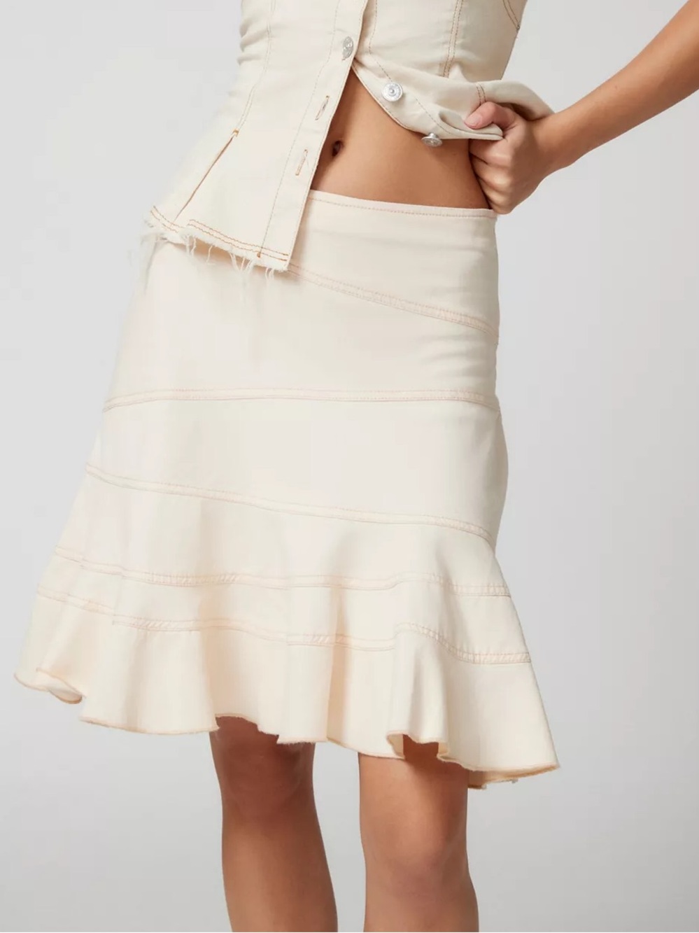 Urban Outfitters Cream Fluted Denim Midi Skirt